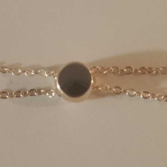 14 k Gold Smile Curved Bar Cubic Zirconia Necklace Adjustable Chain - Picture 5 of 6